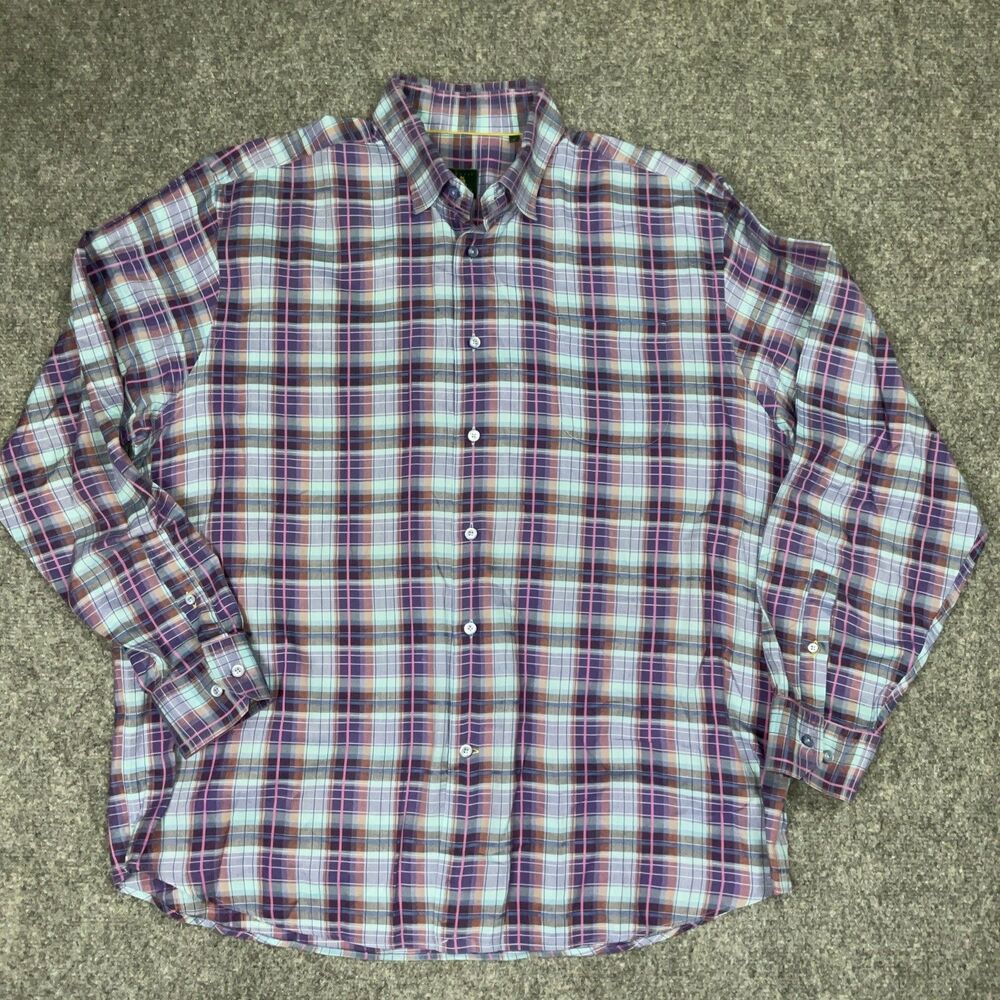 Robert Talbott Shirt Mens  Size XL Purple Plaid Casual Cotton Preppy